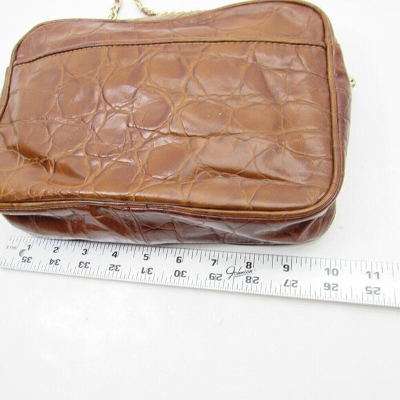 Vintage Brown Genuine Leather by Reem Envelope 80s Purse Bag Crossbody Chain USA - Picture 2 of 7